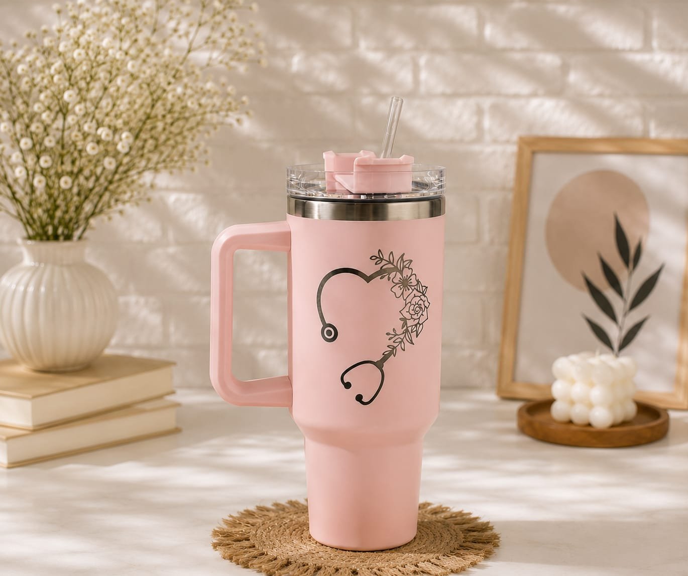 Blush Pink Floral Stethoscope Tumbler