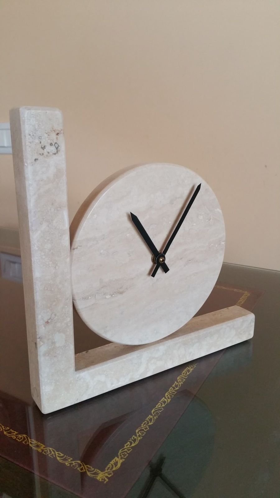 Minimalist Beige Travertine Marble Desk Clock