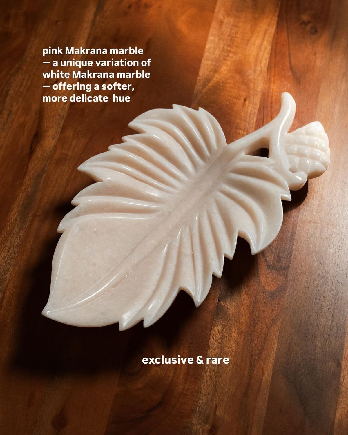 Rare Pink Makrana Marble Hand-Carved Leaf Platter